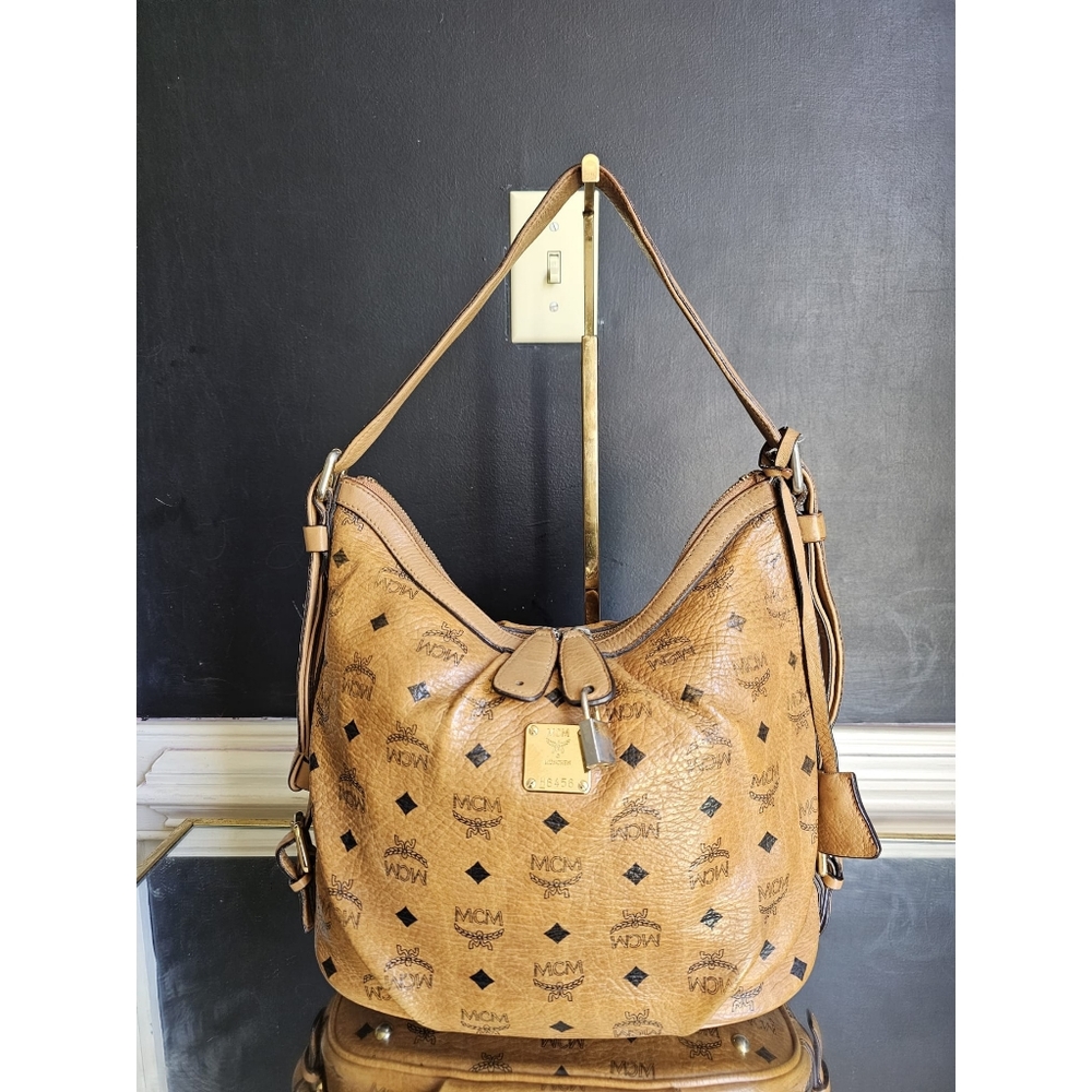 Mcm Visetos Cognac Hobo Crossbody Bag Brown Gem